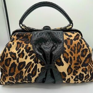 Jessica Simpson Leopard Animal Print Bag With Black Bow